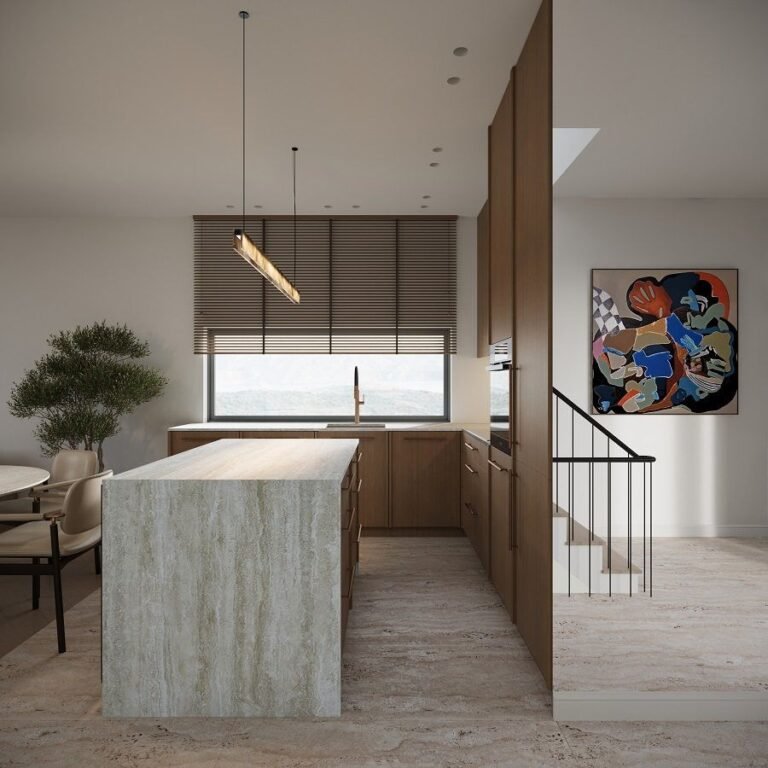 Kitchen with travertine island