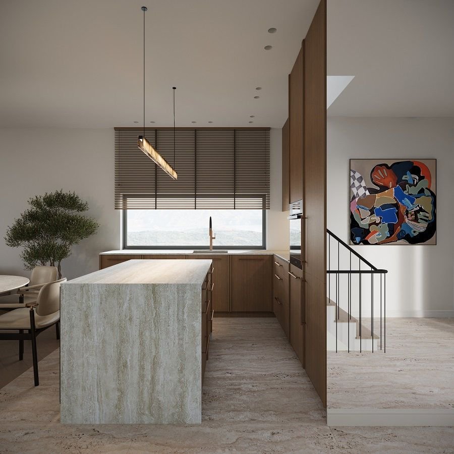 Kitchen with travertine island
